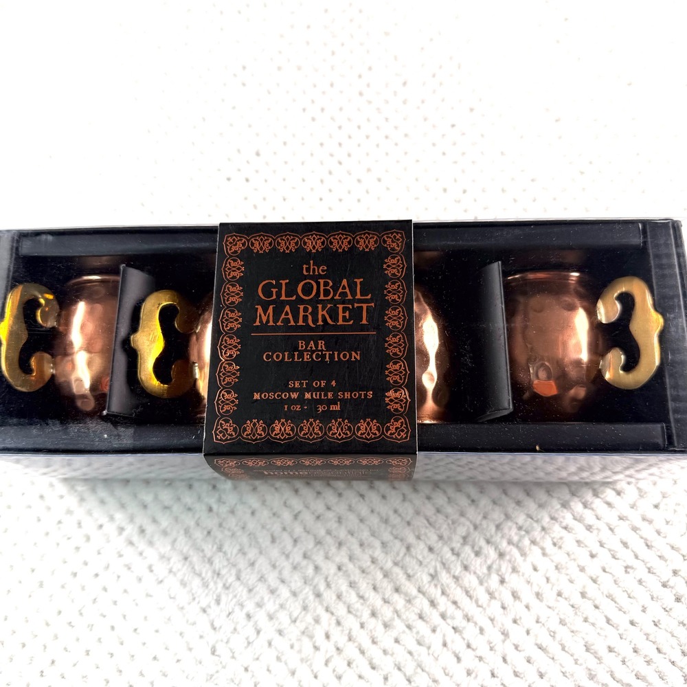 The Global Market Bar Collection Set of 4 Moscow Mule Shot Glasses 1oz Copper
